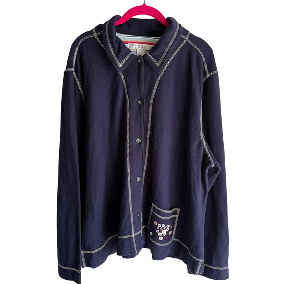 NWT NAPA VALLEY 'Love Letter'  Navy Button Down Ladies‎ Top, 2X - Picture 1 of 4
